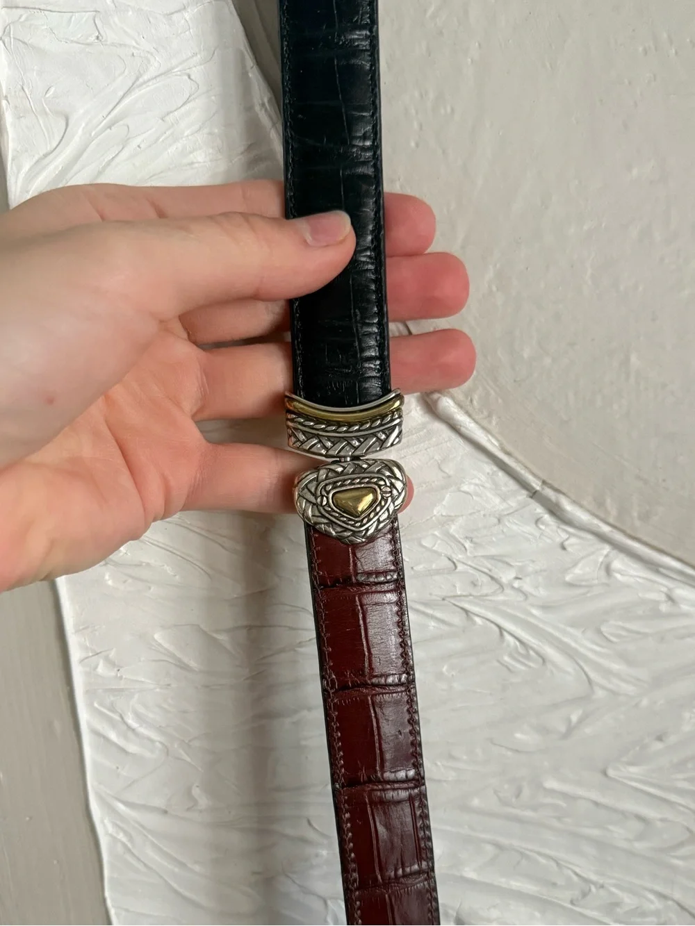 Brighton Reversible Croc Embossed Leather Black & Brown Belt